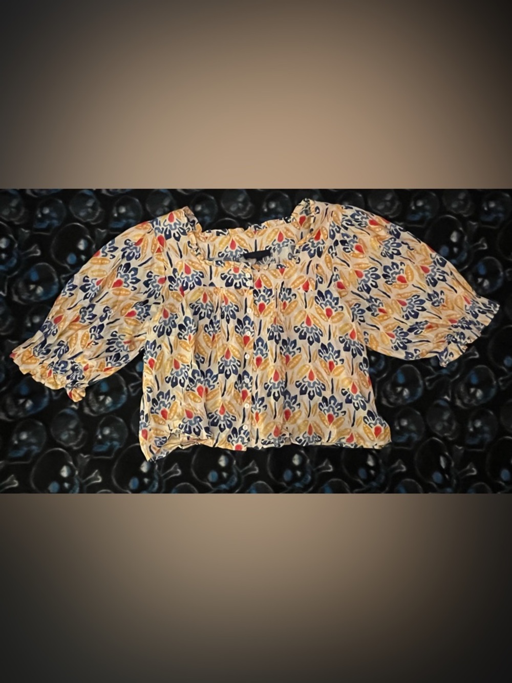 Colorful Puffer Sleeve Button Down Blouse